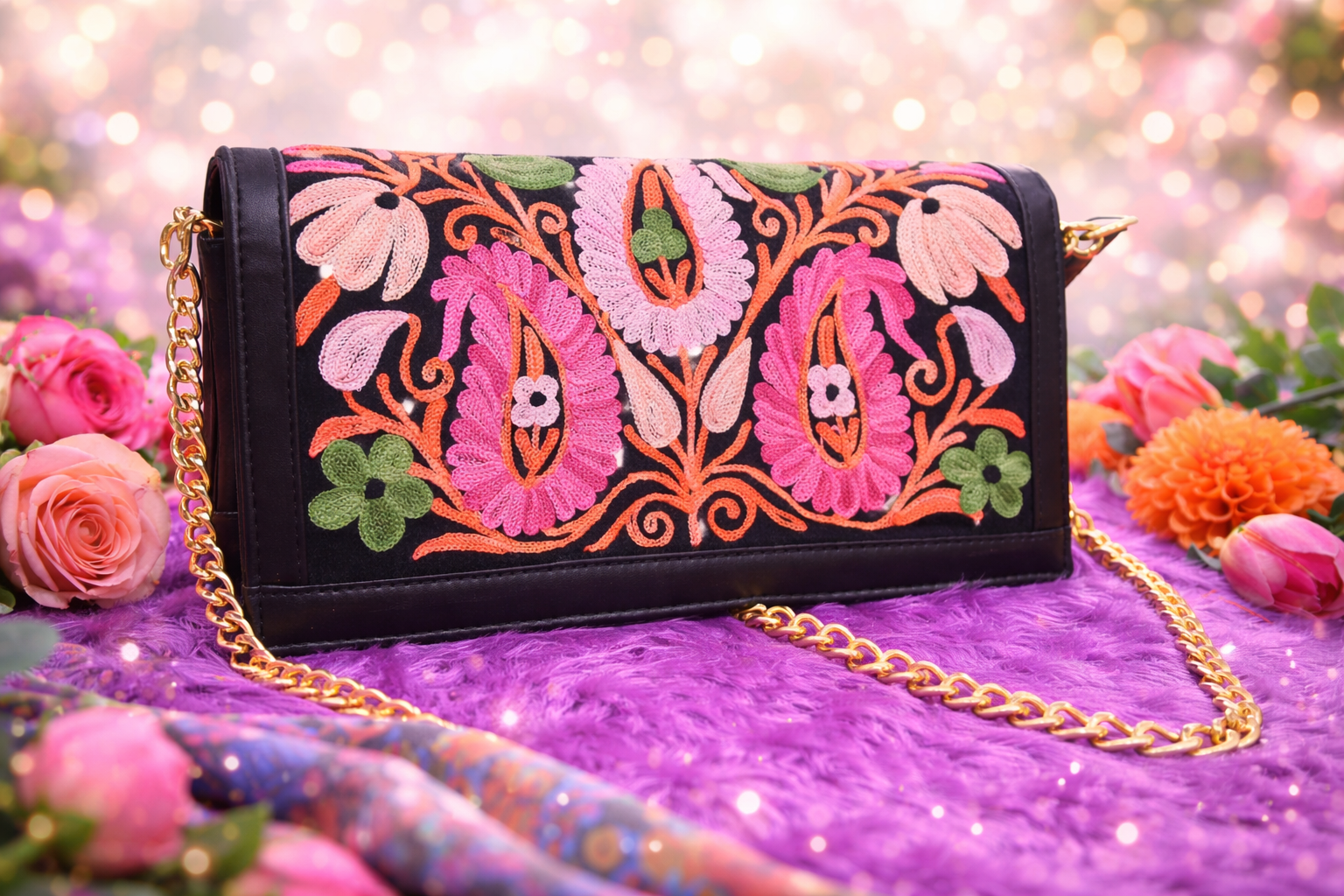 Handmade boho style leather bag, crewel embroidery hand bag for women,Ethnic Old Vintage Style Hobo Boho Tote Thai Shoulder Shoppers Bag